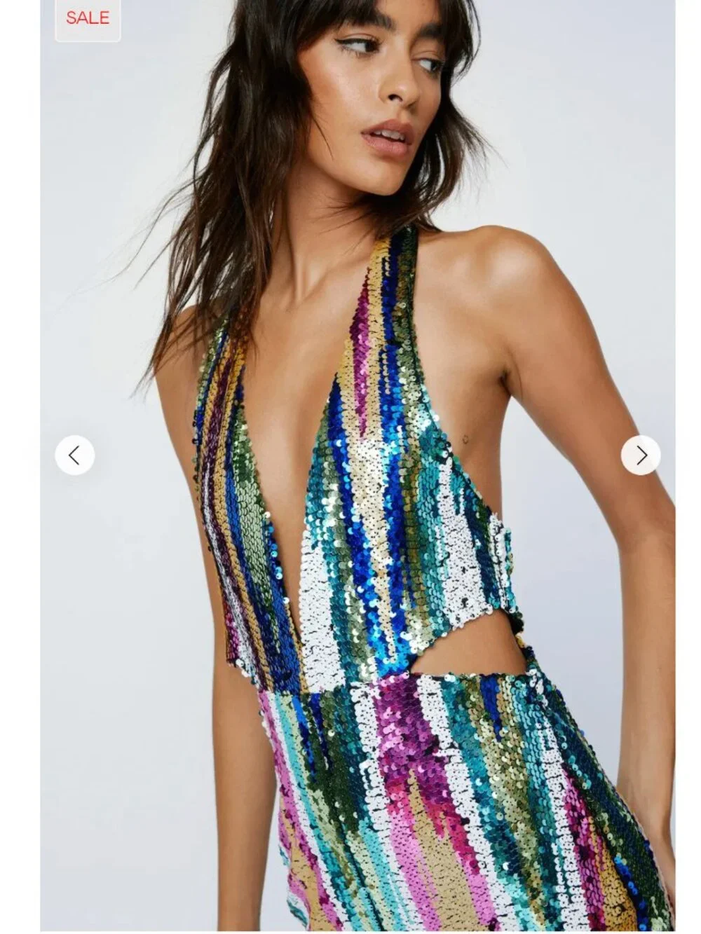 Nasty Gal Rainbow Halter Cut Out Sequin Jumpsuit - Picture 2 of 6
